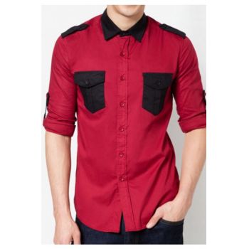 Apparel Red With Black Contrast Designer Shirt Code Scare 3 Red Ea